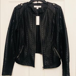 Faux Leather Biker Jacket with Zip Details